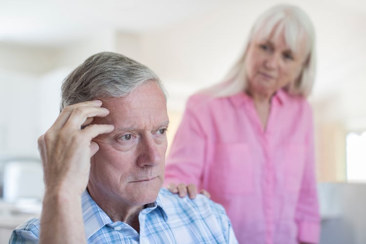 senior male dementia caregiver experiencing a higher level of burnout while caring for his senior wife